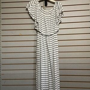 Sweet Lovely By Jen M Off The Shoulder Maxi Dress Stretch Black White Striped